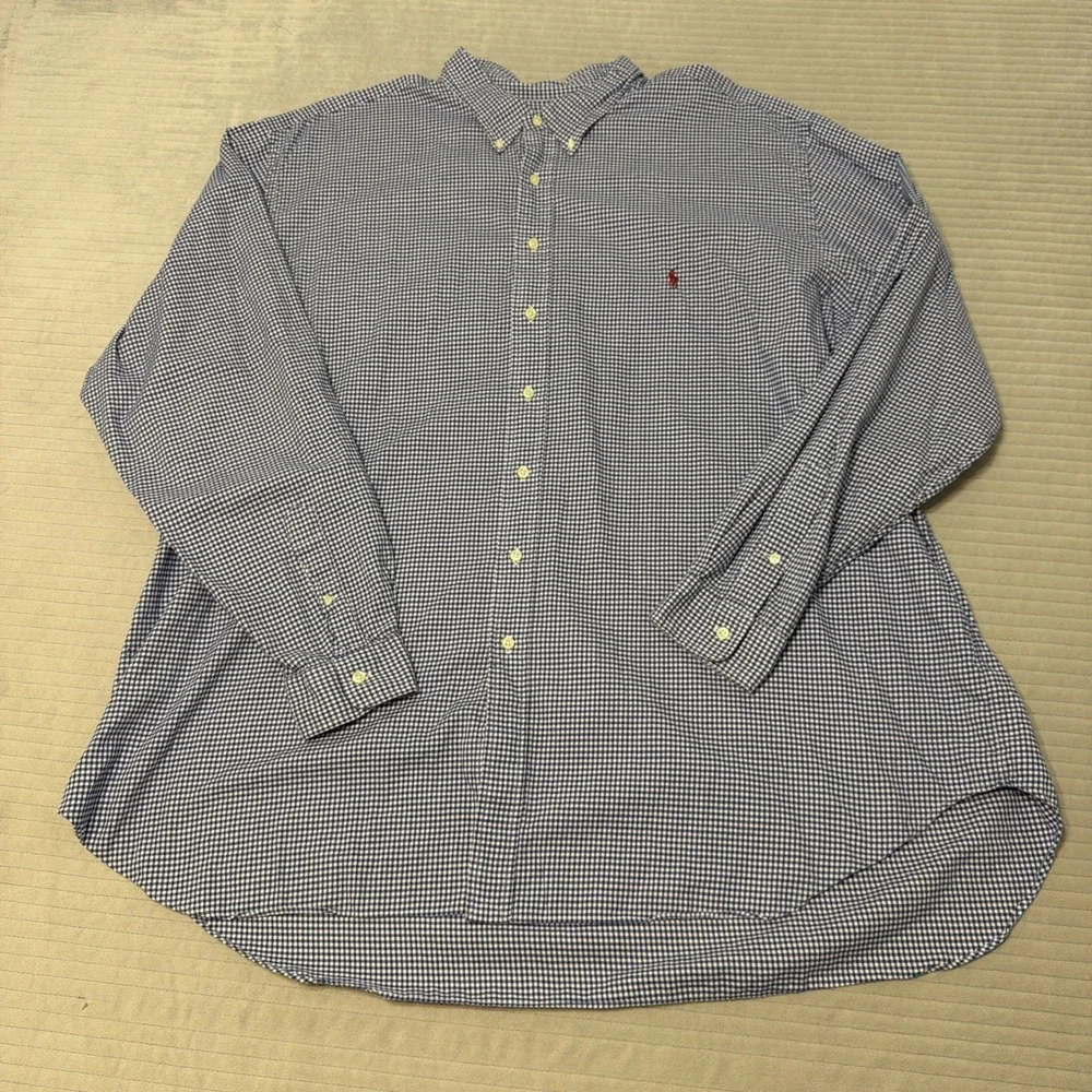 Polo Ralph Lauren Shirt Mens 4XLT Blue Button Down Long Sleeve Check Pony